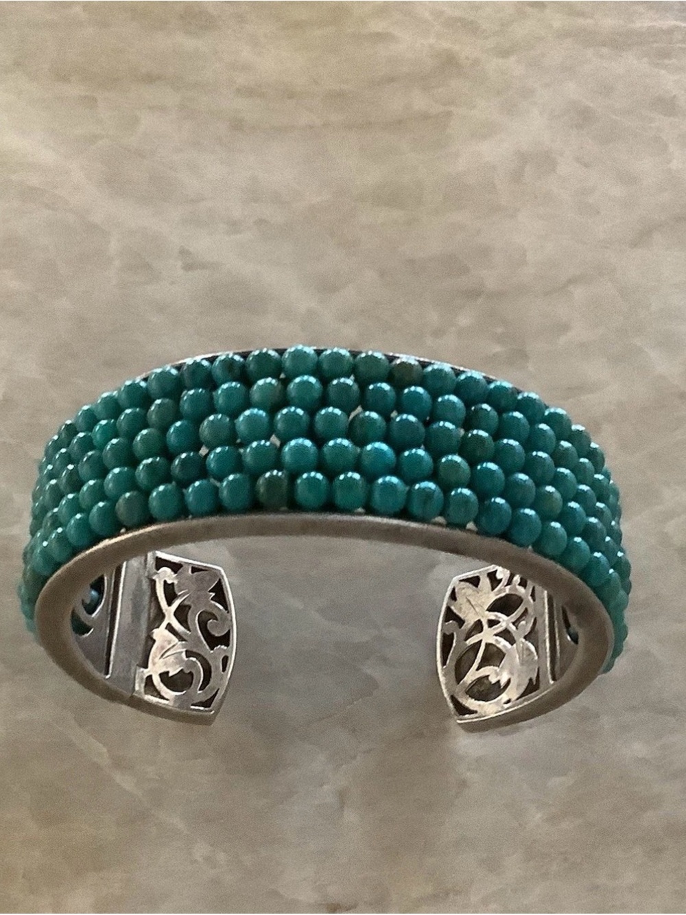 Turquoise Beaded Sterling Silver Cuff Bracelet - Women Jewelry